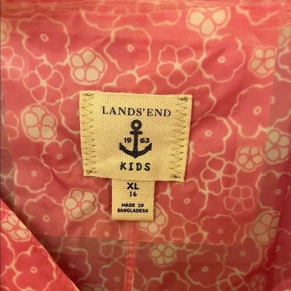 Lands' End Pink Floral Kids Raincoat - Picture 2 of 3